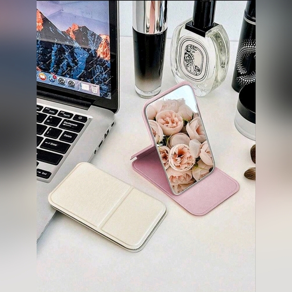 Portable PU Leather Foldable Makeup Mirror- Colors Available Pink/Black/White - Picture 4 of 5